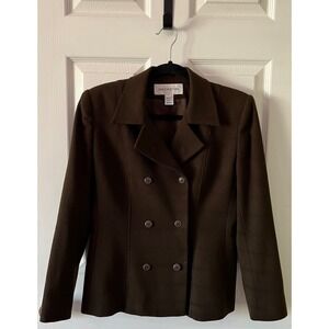 Jones New York Brown Worsted Wool Double Breasted Blazer Jacket Made in USA 4